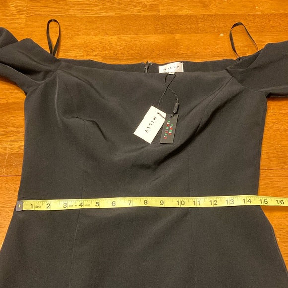 Milly Womens Size 10 Italian Cady Selena Slit Dress Black Midi Bell Sleeve NWT - Picture 13 of 16